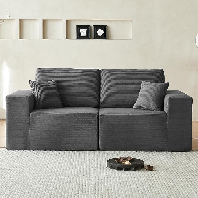 INGEROOM 79" Cloud Couch, Loveseat Sofa with Deep Seat, Modern Plush Corduroy Small Couch for Living Room Bedroom（Dark Gray）