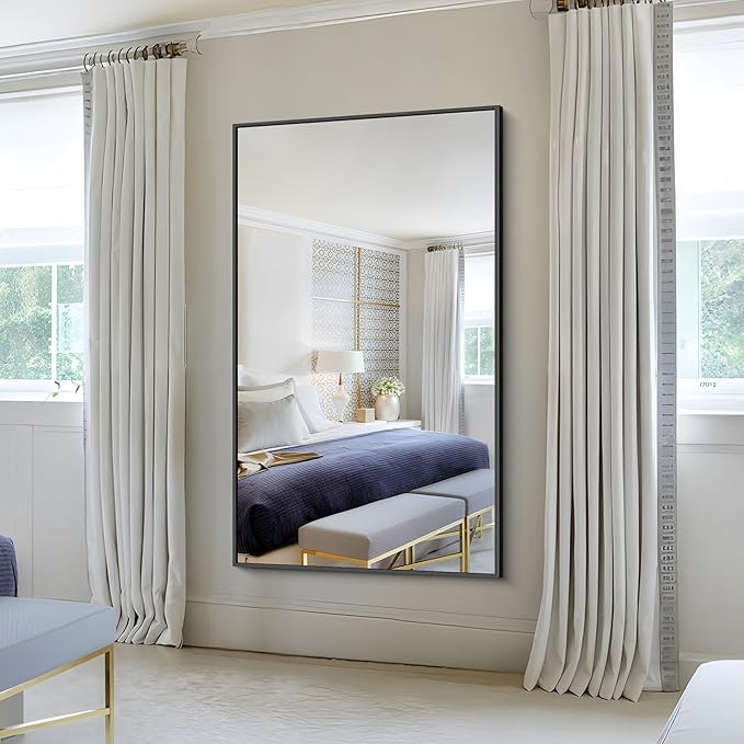 KOCUUY 60x36 Inch Large Black Wall Mounted Mirror,Aluminum Framed Decorative Rectangular Bathroom Mirror for Wall Over Sink,Vanity Mirror for Bedroom Living Room Bathroom,Functional Oversized Mirror