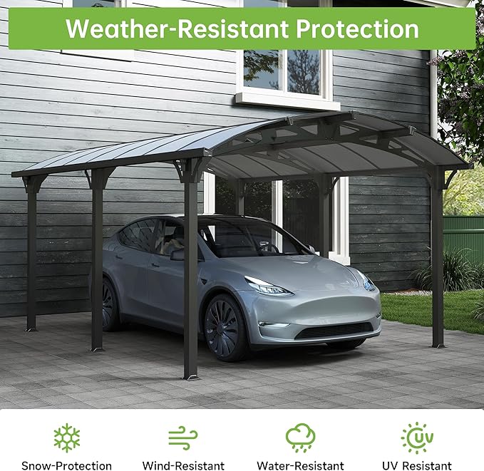Real Relax 12x16ft Heavy Duty Metal Carport, Arch-Roof Polycarbonate Roof Panels Canopy, Outdoor Garage Car Tent Shelter for Boats and Truck,Gray