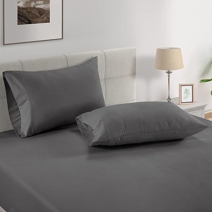LANE LINEN Soft Pillow Covers King Size 100% Egyptian Cotton Set of 2 Cool & Smooth 1000 Thread Count Sateen Cases - Charcoal