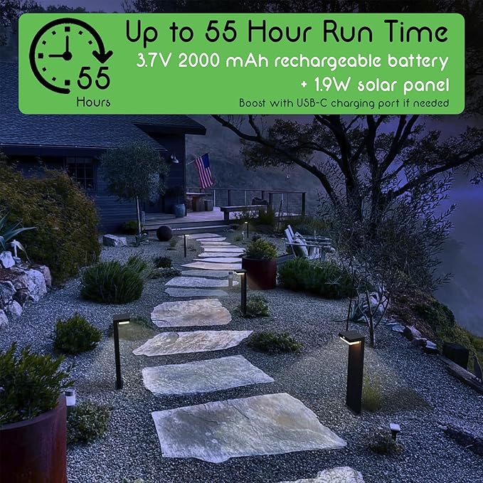 Solar Pathway Lights - Walkway Solar Lights for Outside - PIR Sensor & Two Lighting Modes - Rechargeable Battery Lasts Up to 55 Hours - 3000K - IP44 Weather Resistant - 4 Pack