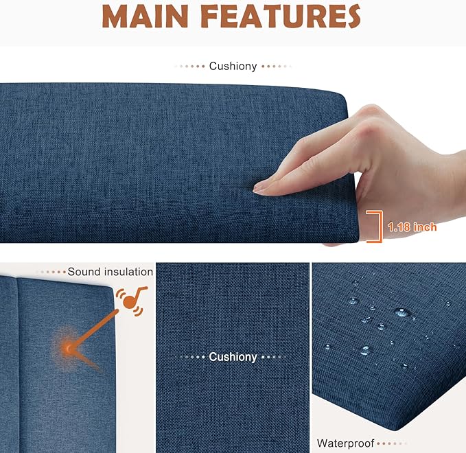 IFNOW Upholstered Wall Mounted Headboard, 3D Soundproof Wall Panels Peel and Stick for King Size, Reusable and Removable Tufted Bed Headboard in Navy Blue (12 Panels, 10" x 24")