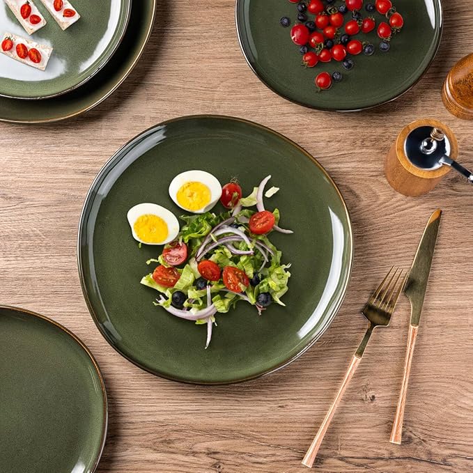 AmorArc Ceramic Dinnerware Sets,Handmade Reactive Glaze Stoneware Plates and Bowls Set,Highly Chip and Crack Resistant Dishware | Dishwasher & Microwave Safe Dishes,Service for 4(12Pcs)