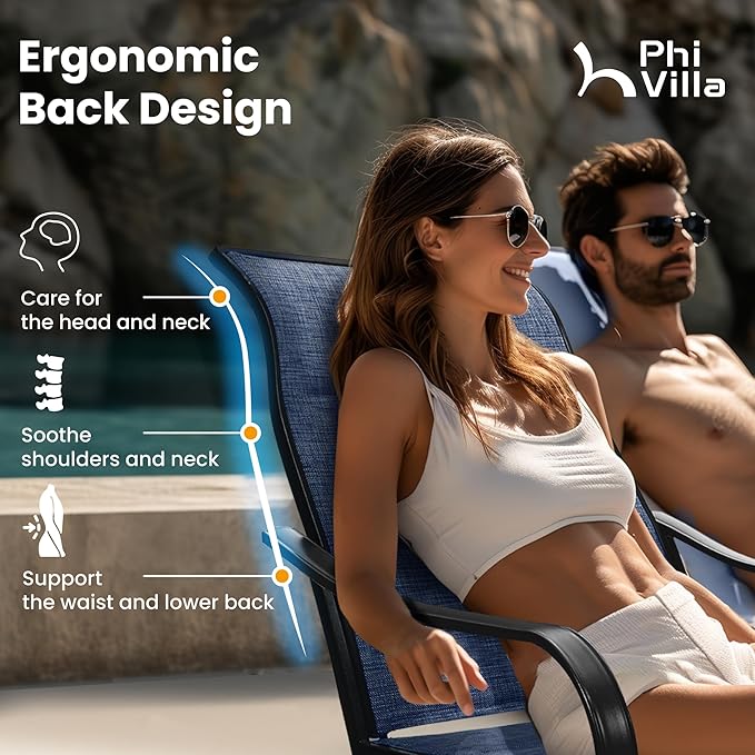 PHI VILLA 5 Piece Outdoor Patio Dining Set with 4 Padded Swivel Dining Chairs & 1 Wood-Look Dining Table, All Weather Blue Chair and Metal Table for Deck Lawn Garden