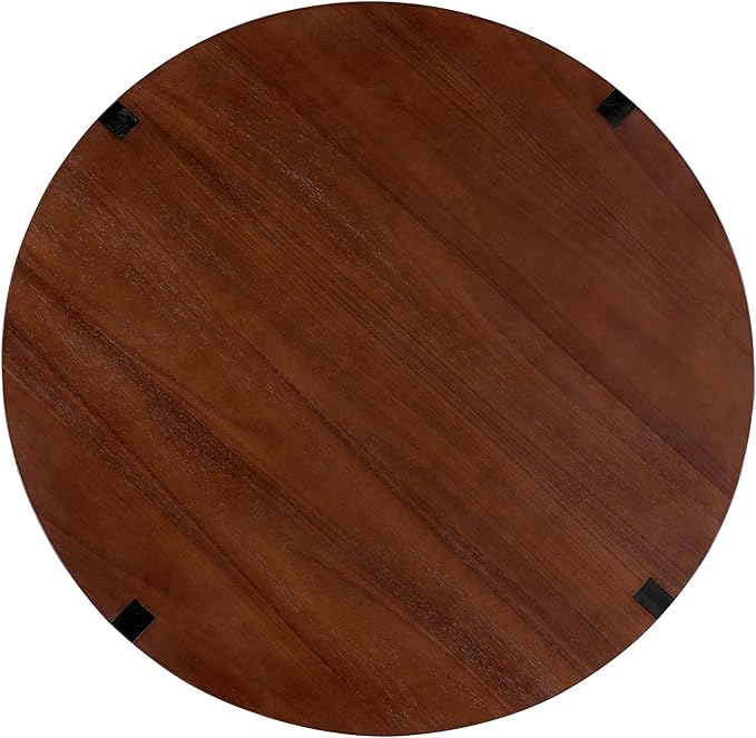 44.2" Acacia Wood Coffee Table,Modern Industrial Accent Tables,Round Table for Indoor,Outdoor,Living Room,Lounge,Patio,Natural+Black