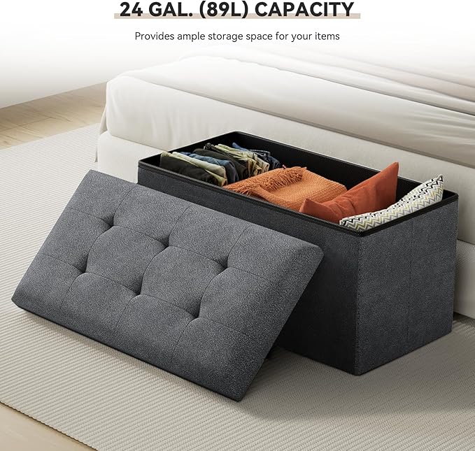 Storage Ottoman Bench, 30 Inch Ottoman Foot Rest, End of Bed Bench, Storage Chest, Load 700 lb, for Living Room, Bedroom, Entryway, Gray