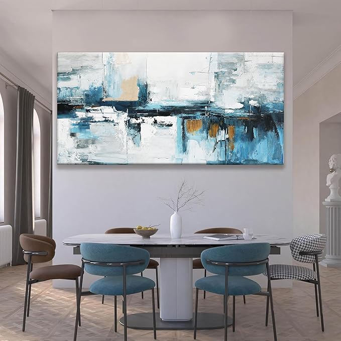 Tsomzxng Abstract Wall Art For Living Room Canvas Art Wall Decor Large Blue White Wall Art Office Abstract Painting For Home Bedroom Decor Hotel Artwork 29x58 Inch