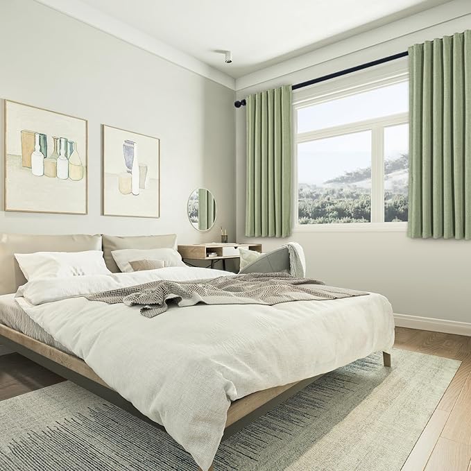 Sage Green 100% Blackout Curtains, 2 Thick Layers Completely Blackout Rod Pocket Thermal Insulated Drapes for Kitchen/Bedroom (1 Pair, 52 inches Width x 63 inches Length Each Panel)