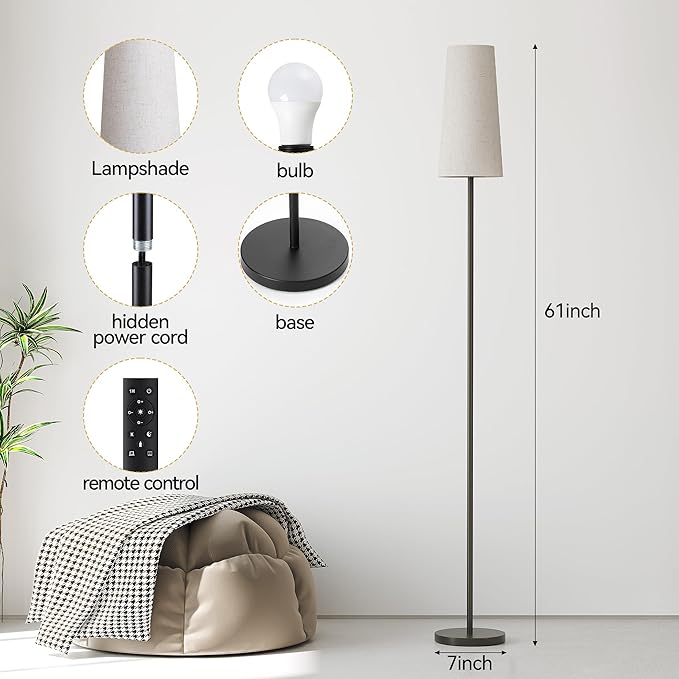 SUNMORY Floor Lamps for Living Room/Bedroom/Office, Standing Lamp with Remote Control, 3 Color Temperature, Dimmable Corner Tall Lamp, Suitable for Modern/Boho/Farmhouse and Other Home Decor Styles