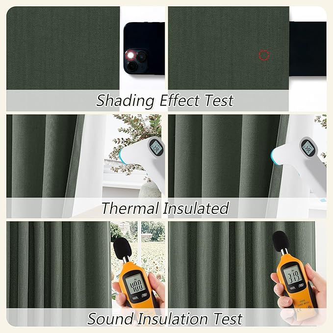 Guken Olive Green Blackout Curtains 102 Inch Length 2 Panels Set for Living Room Bedroom Back Tab Thermal Insulated 100% Black Out Linen Drapes Room Darkening Window Curtains 102 Inches Long