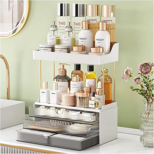 3 Drawers Bathroom Counter Organizer, 5 Tier Makeup Organizer, Versatile Perfume Organizer, Ideal for Bathroom Storage, Vanity, Large Skincare, Perfume, Present, Grey