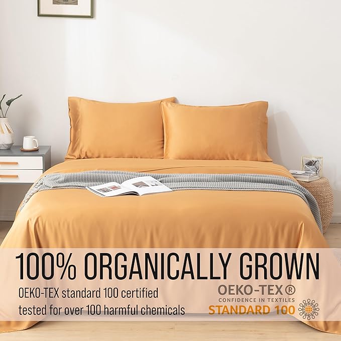 Bella Coterie Luxury Bamboo Viscose King Size Sheet Set | 100% Organically Grown | Ultra Soft | Cooling for Hot Sleepers | 18" Deep Pocket [Marigold]