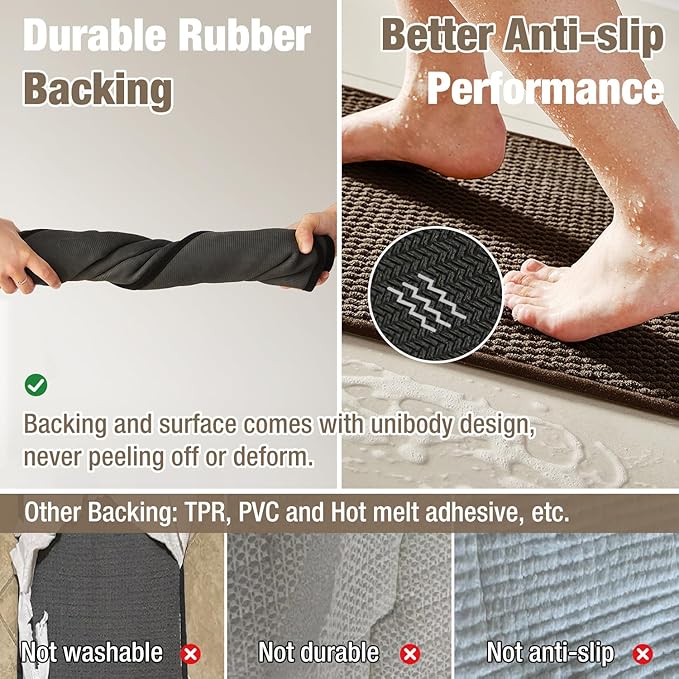 Bathroom Rugs Non Slip Washable, Super Absorbent Thin Bath Mat Small Quick Dry Low Pile Bathroom Rug, Brown 16"x24"