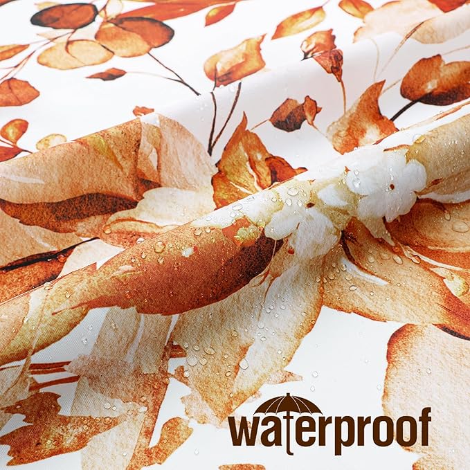 Gibelle Small Stall Shower Curtain 36 x 72, Narrow Orange Floral Shower Curtain for Bathroom, Fall Watercolor Plant Eucalyptus Leaves Fabric Shower Curtain Set with Hooks