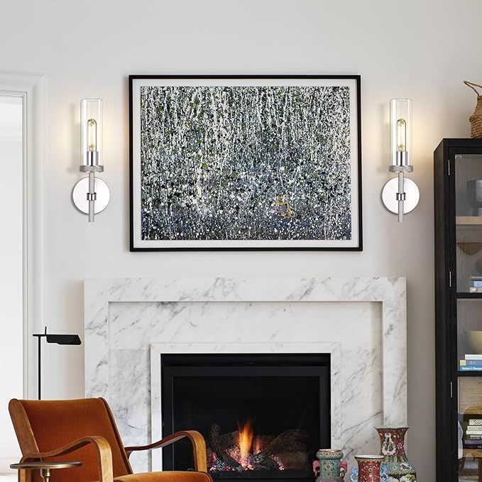 Modern Chrome Knurled Wall Sconces,14" Glass Sconces Wall Lighting indoor, Bathroom Vanity Light Wall Sconces, Wall Lights For Living Room Bedroom Hallway Kitchen Bathroom Mirror(Including Bulb)