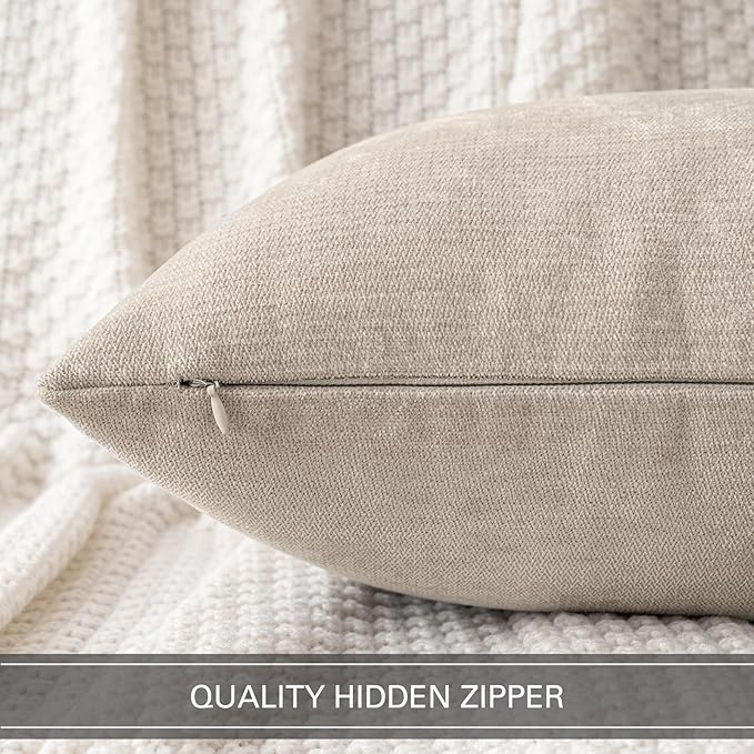 MIULEE Pack of 2 Beige Decorative Pillow Covers 22x22 Inch Soft Chenille Couch Throw Pillows Farmhouse Cushion Covers for Home Decor Sofa Bedroom Living Room