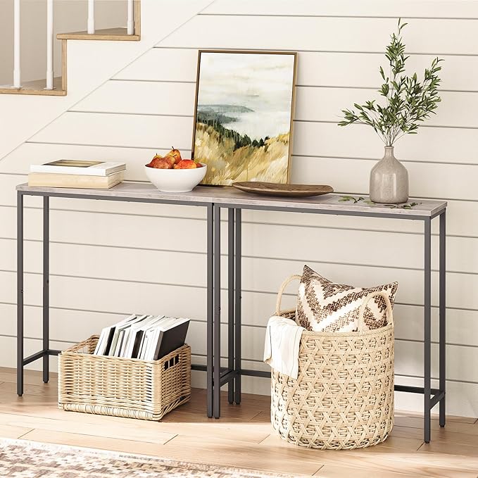 HOOBRO 2 Pack Narrow Sofa Console Table, 29.5" Small Entryway Table, Thin Display Shelf, for Hallway, Bedroom, Living Room, Foyer, Greige and Black BG75XGP201