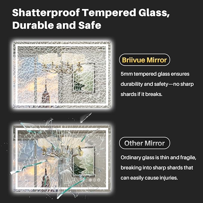 28"x32" LED Bathroom Mirror with Lights, Backlit & Front Lit, Anti-Fog Lighted Bathroom Vanity Mirror for Wall, Memory Function, Dimmable, HD Tempered Glass, Shatter-Proof