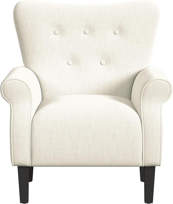 HomePop Home Decor | Upholstered Rolled Arm Accent Chair | Accent Chairs for Living Room & Bedroom | Decorative Home Furniture - Cream Solid Woven