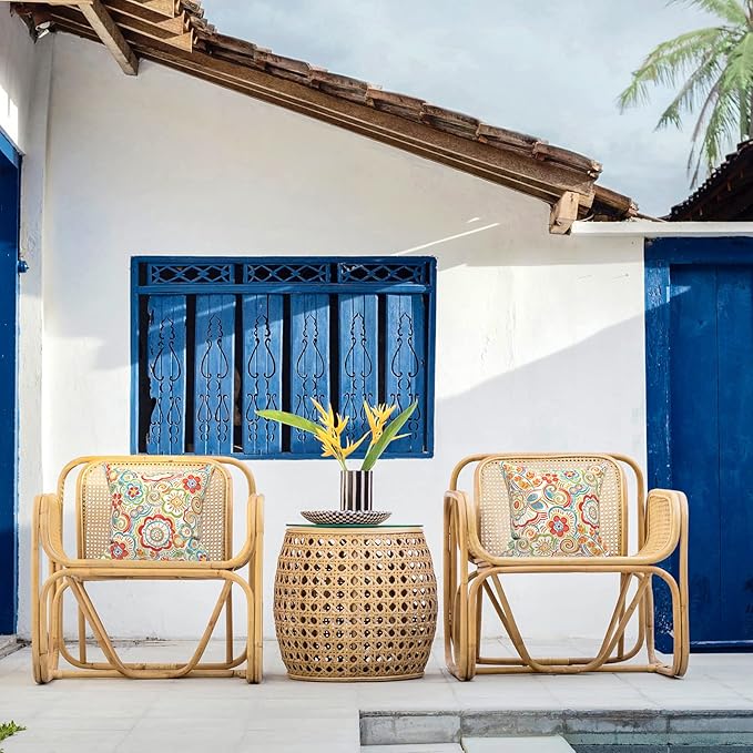 LVTXIII Outdoor Throw Pillow Covers 18 x 18 Inch, Covers ONLY Modern Paisley Pattern Decorative Square Toss Pillow Case Pack of 2 for Home Patio Garden Sofa Bed Furniture, Flower Multi