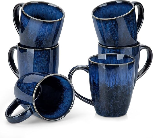 vancasso STARRY Ceramic Coffee Mug Set of 6, 16 Oz Tea Cups with Handle for Latte, Tea, Cappuccino, Milk, Cocoa, Microwave&Dishwasher Safe, Blue