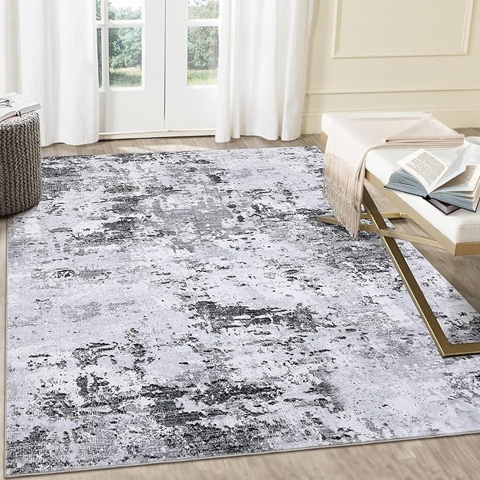Modern Abstract Area Rug 3x5 Non Slip Non Shedding Rug Low Pile Stain Resistant for Bedroom Living Room,Grey