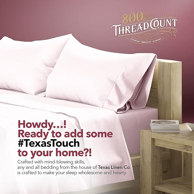 TEXAS LINEN CO. Egyptian Cotton Sheet Set - 800 TC 4 PC Blush Queen Bedsheet for Queen Size Bed, Sateen Weave Luxury Hotel Sheets, Soft Cooling Bedding Sheets, 16" Deep Pocket (Fits upto 18"Mattress)