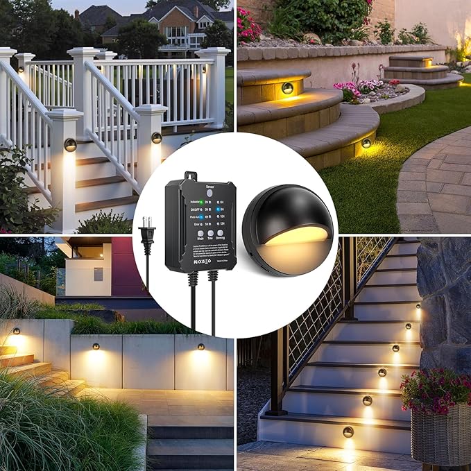 Low Voltage LED Deck Lights Kit, IP67 Waterproof Fence Lights with Transformer Timer and Photocell Sensor, Warm White Outdoor Landscape Step Lighting for Garden, Walkway, Stair Post Railing 6 Pack