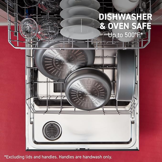 T-fal Ingenio Expertise Non Stick Cookware Set 14 Piece, Induction, Oven Broiler Safe 500F, Cookware, Pots and Pans Set, RV, Camping, Kitchen Frying Pans, Dishwasher Safe, Detachable Handle Cherry Red