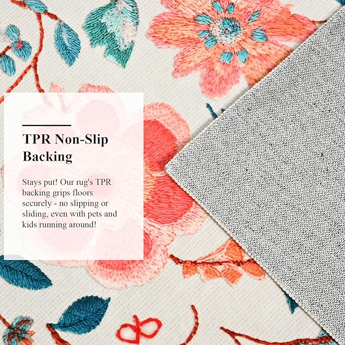 8x10 Area Rug for Living Room Clearance, Modern Washable Rug Non Slip Low Pile Floral Rugs for Living Room, Bedroom, Farmhouse, Dining Room, Kids Playroom, Beige