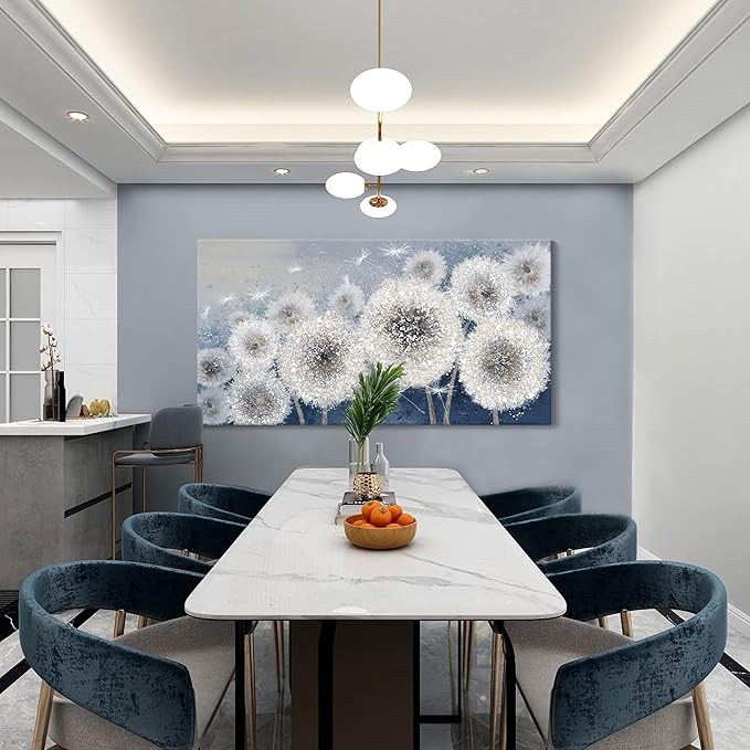 Pogusmavi Blue Wall Art for Living Room Dandelion Large Canvas Wall Art Paintings Wall Decor Wall Pictures for Bedroom Landscape Artwork Textured Wall Art 29x58IN