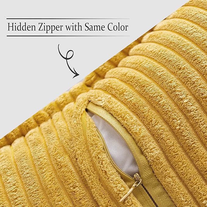 MIULEE Decorative Lumbar Throw Pillow Covers for Couch Bed Livingroom 12x20 Inch Set of 2 Fall Mustard Yellow Boho Accent Throw Pllows Broadside Striped Patchwork Soft Corduroy Pillowcases