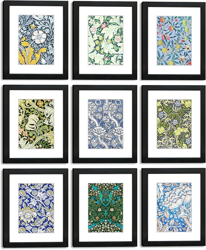 8x10 Picture Frame Set of 9 for Pictures 5x7 with Mat or 8x10 Without Mat, Wall Gallery or Tabletop display Photo Frames in Black