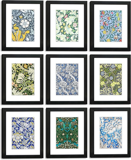 8x10 Picture Frame Set of 9 for Pictures 5x7 with Mat or 8x10 Without Mat, Wall Gallery or Tabletop display Photo Frames in Black