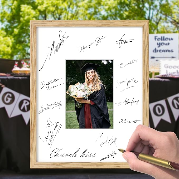 Axeman 11x14 Signature Picture Frame - Solid Oak Wood 11x14 Picture Frame With Mat to 5x7, Graduation Wedding Birthday Guest Book Party Signing, Hanging Hardware Included, Natural