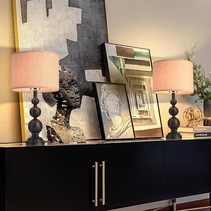 24.4" Farmhouse Bedside Black Table Lamps Set of 2 for Living Room Bedroom Nightstand, Black Iron Rustic Table Lamp for Kitchen, Vintage Table Lamp for End Table Side Table (Bulbs Not Included)