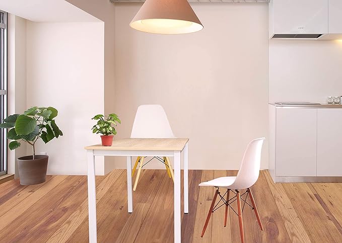 55 inch Large Computer Desk Wood, Modern Simple Style Desk for Home Office, Bedroom, Study Student Writing Desk, Small Spaces, White Metal Frame, Apple Wood Grain Top