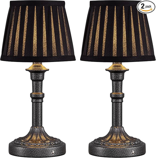 KDG Cordless Portables Table Lamp Set of 2, LED Fabric Shade Small Desk Lamps, 5000mAh Battery Powered Lighting, 2700K Stepless Dimmable Light for Living Room, Dining Room, Bedroom (Mottled Silver)