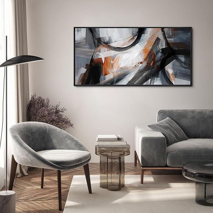 KLAKLA Wall Art for Living Room - Black and Orange Boho Abstract Canvas Framed Wall Decor Office Bedroom Art Modern Large Picture Artwork for Walls Prints Paintings Artwork 40x20 Inches