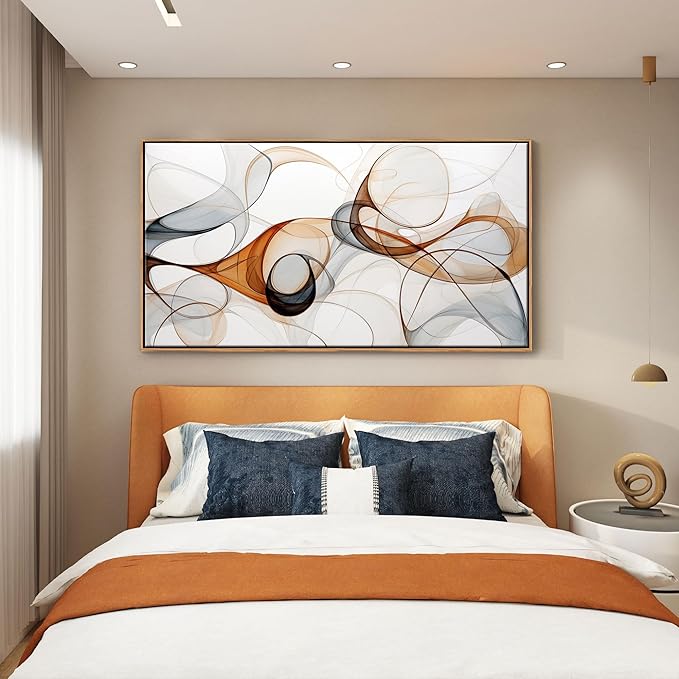 KLAKLA Modern Abstract Gray and Brown Designs - Colorful Curves and Translucent Medium - Frame Wall for Living Room Office Wall Decor Picture Artwork for walls