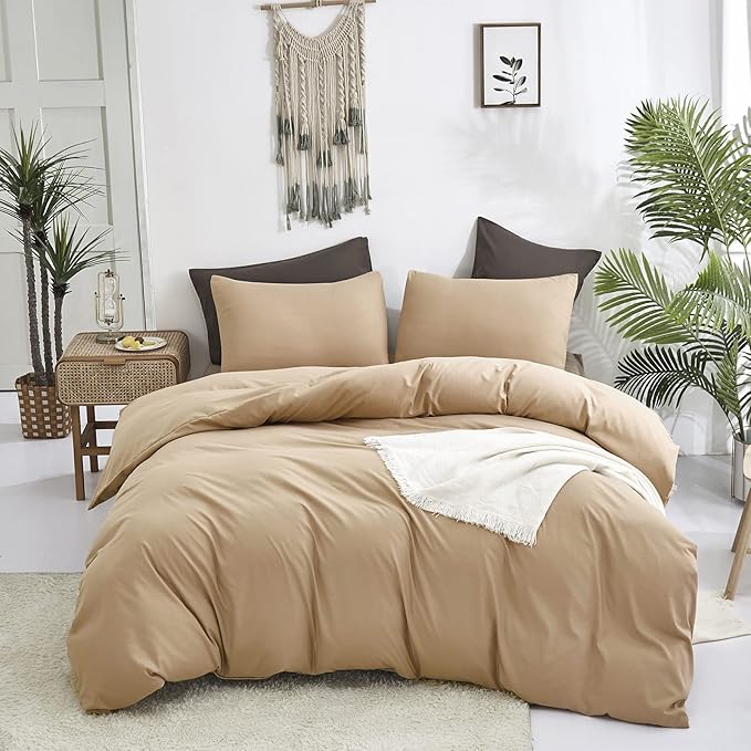 Cottonight Champagne Comforter Set Twin Khaki Bedding Set Full Solid Golden Color Blanket Quilts Soft Simple Breathable Modern Fashion Comforter Set for Women Men