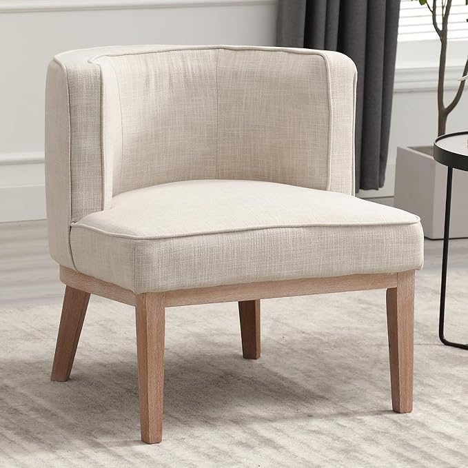Arm Accent Chair Barrel Accent Chair with Wood Legs, Comfy Barrel Side Chair Linen Upholstered Reading Chairs with Back for Living Room Bedroom, Living Room Chair, Beige