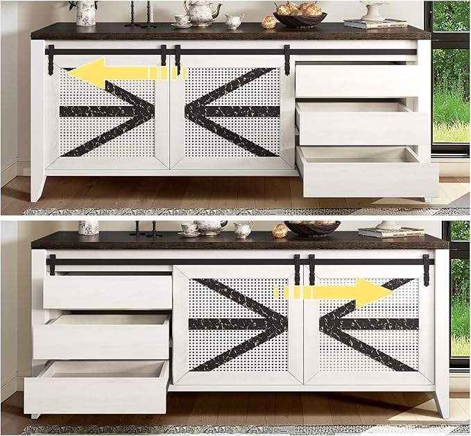 VFK 60 Inch TV Stand for TVs up to 65", Rustic Farmhouse Media Console with Sliding Barn Doors, 6 Drawers, Entertainment Center for Living Room