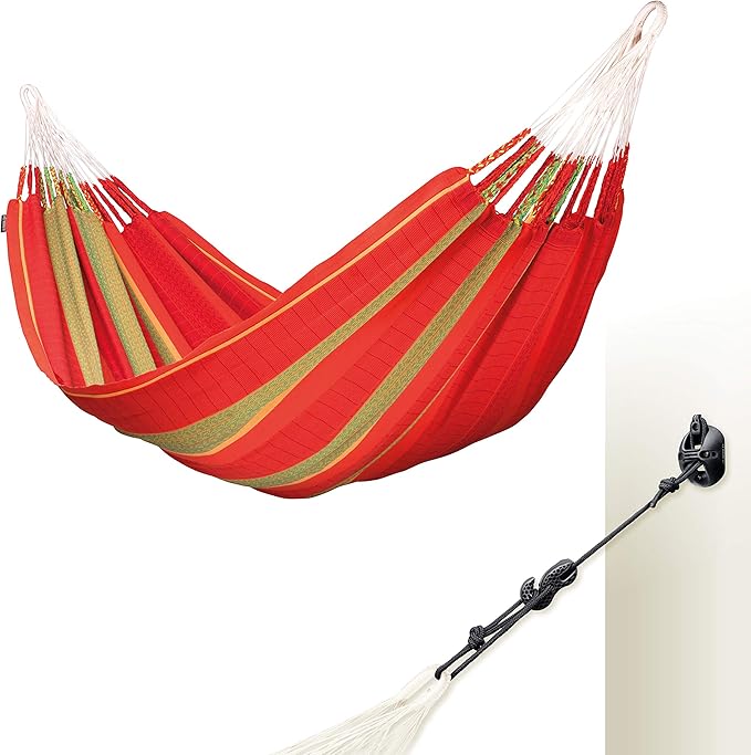 LA SIESTA Flora Classic Cotton Hammock & CasaMount - Indoor/Outdoor Extra Large 2 Person Double Hammock - King, Chili