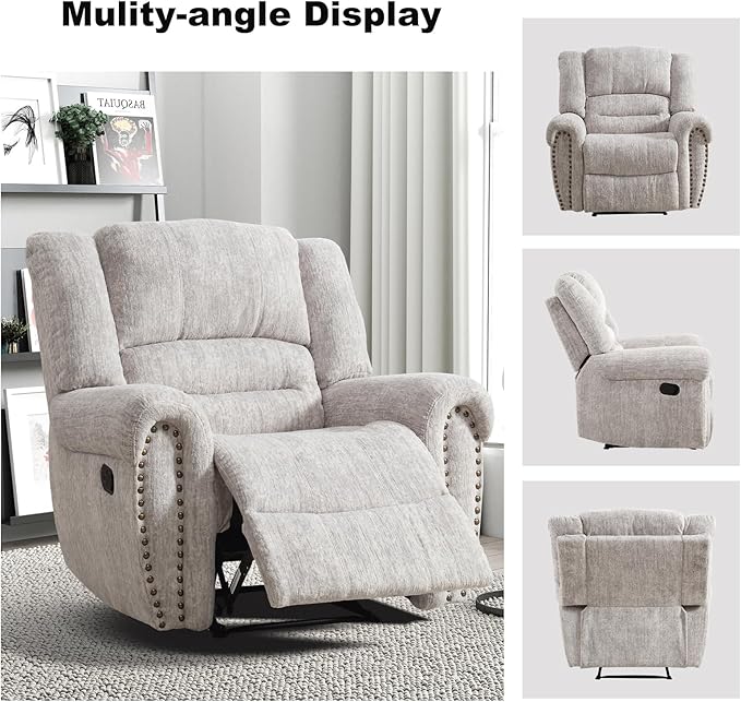INZOY Recliner Chair, Heavy Duty Manual Reclining Sofa Single Lounge Sofa for Living Room, Home Theater Seating, White