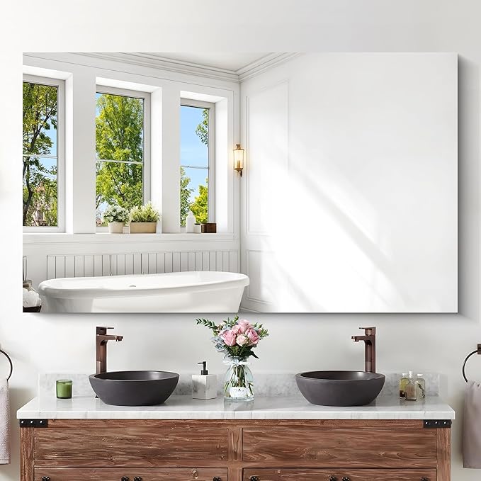 KOCUUY Large Frameless Mirror,60x36 Inch Rectangle Bathroom Vanity Mirror for Over Sink, Upgraded Shatterproof Unframed Design for Bedroom, Living Room, Entryway
