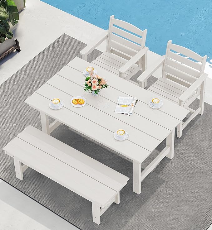 SERWALL Patio Dining Chair Set of 2, White