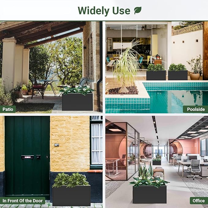 Metal Planter Box 30” x 12” x 16”, Tall Planter Box with Removable Insert Shelf, Black Steel Planter Heavy Duty for Porch, Garden, Patio, Yard