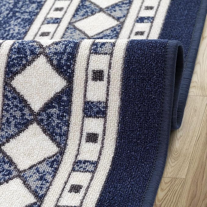 Antep Rugs Alfombras Modern Bordered 3x5 Non-Skid (Non-Slip) Low Profile Pile Rubber Backing Indoor Area Rugs (Navy Blue, 3' x 5')