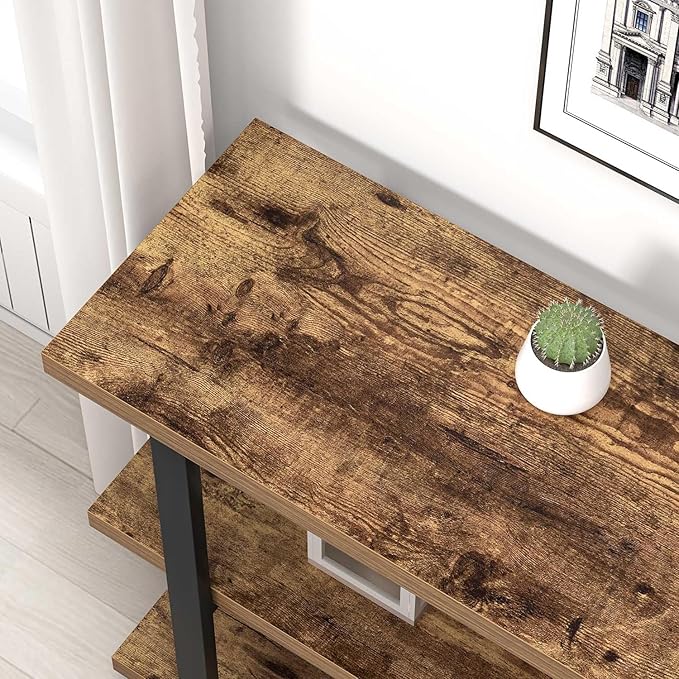FOLUBAN Sofa Table, Wood Entryway Table with Storage Shelves for Living Room, Modern Console Tables for Hallway, Entrance, or Behind Couch, Rustic Brown, 47 Inch